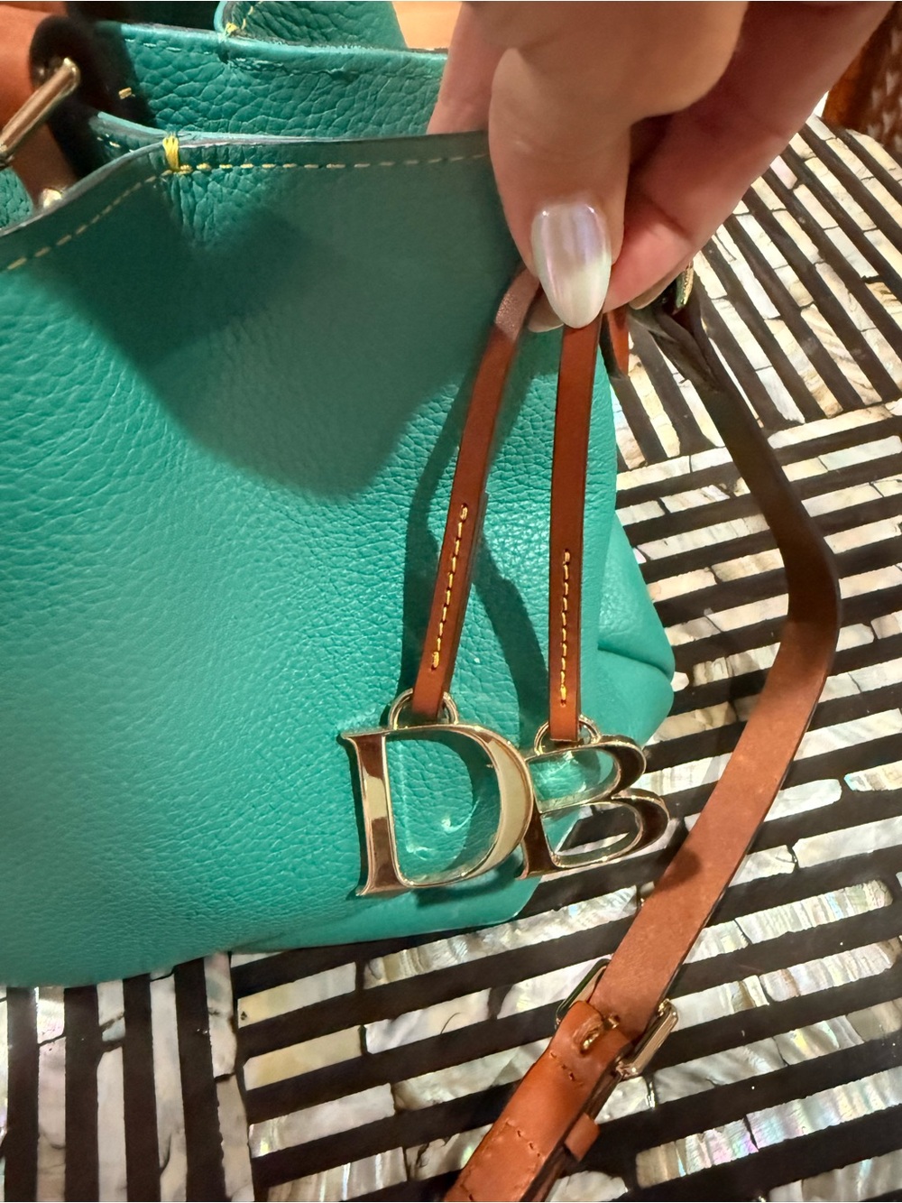 Dooney & Bourke Turquoise Pebbled Leather Shoulder Bag - Picture 5 of 5